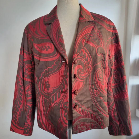 NWT Women's Lafayette 148 NY Red Notched Lapel Paisley Jacket (Size: 10 Petite) - Picture 2 of 14